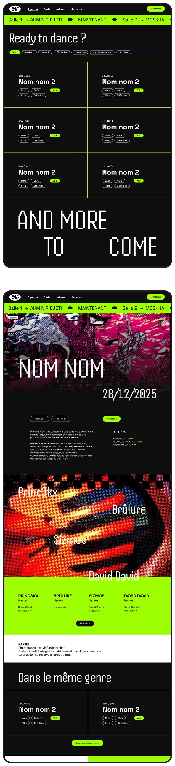 Page artistes avec liste