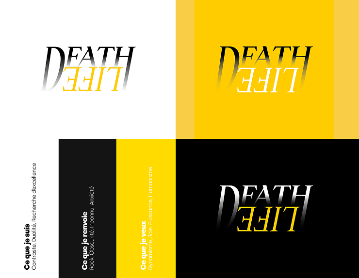 Charte graphique de mon vinyle personnel, couleurs noir, blanc et jaune